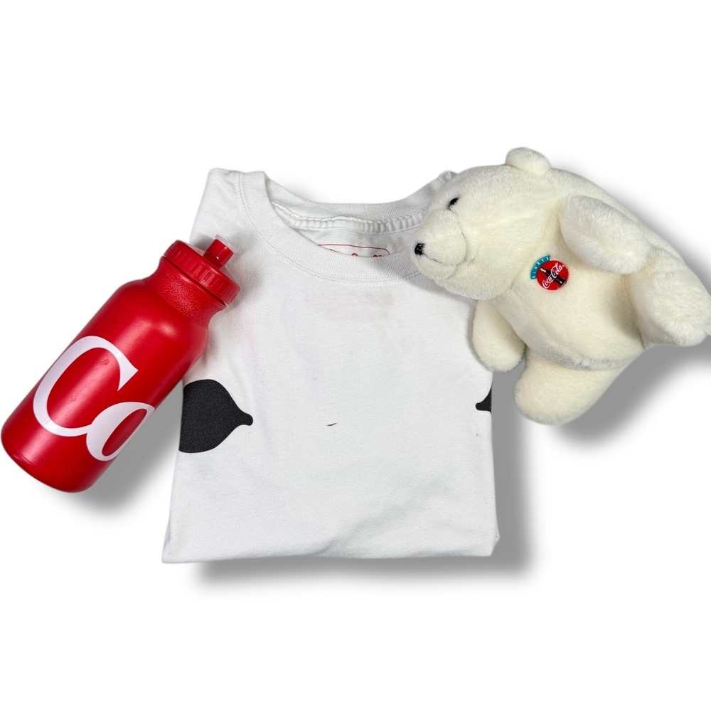 Coca-Cola Arctic Home Polar Bear Graphic T-Shirt Plush and Water Bottle Bundle